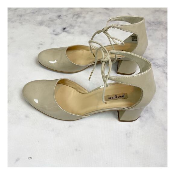 Paul Green Molly Nude Patent Leather D' Orsay Pumps Tie Ankle Sz 8 US - Picture 4 of 12